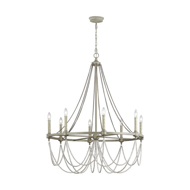 2020s Sean Lavin by Visual Comfort Studio Beverly Large Chandelier, French Washed Oak/Distressed White Wood For Sale - Image 5 of 5
