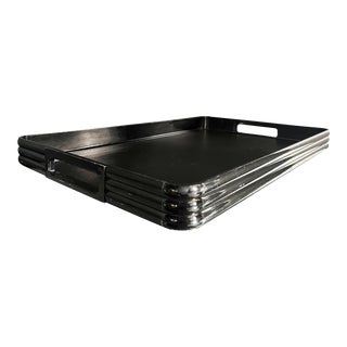 1980s Postmodern Black Resin Bar Tray With Bamboo Design For Sale