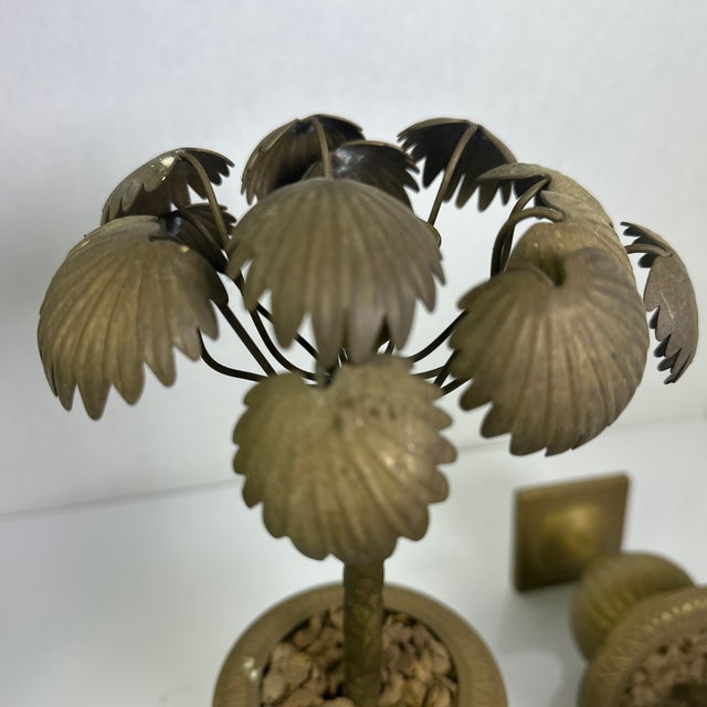 Metal Pair of Vintage Palm Tree Candle Holders For Sale - Image 7 of 11