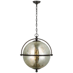 Chapman & Myers for Visual Comfort Signature Bayridge XL Pendant in Aged Iron with Antique Mercury Glass