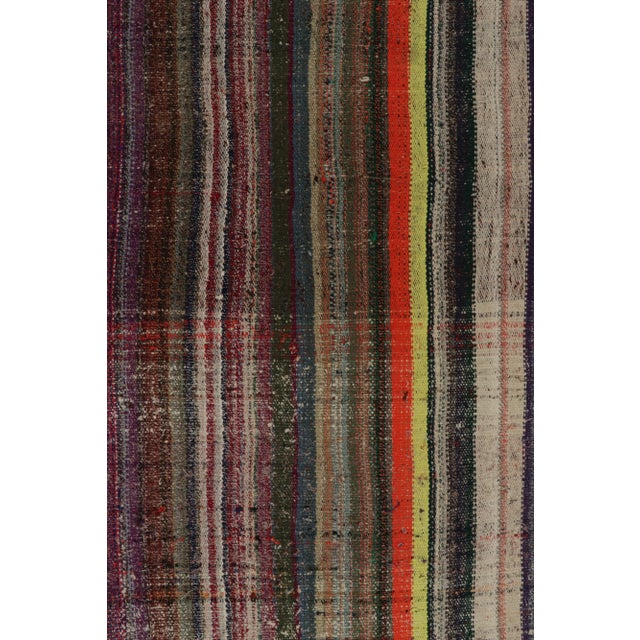 Handwoven Vintage Turkish Kilim Rug in Polychromatic Striped Pattern For Sale In New York - Image 6 of 8
