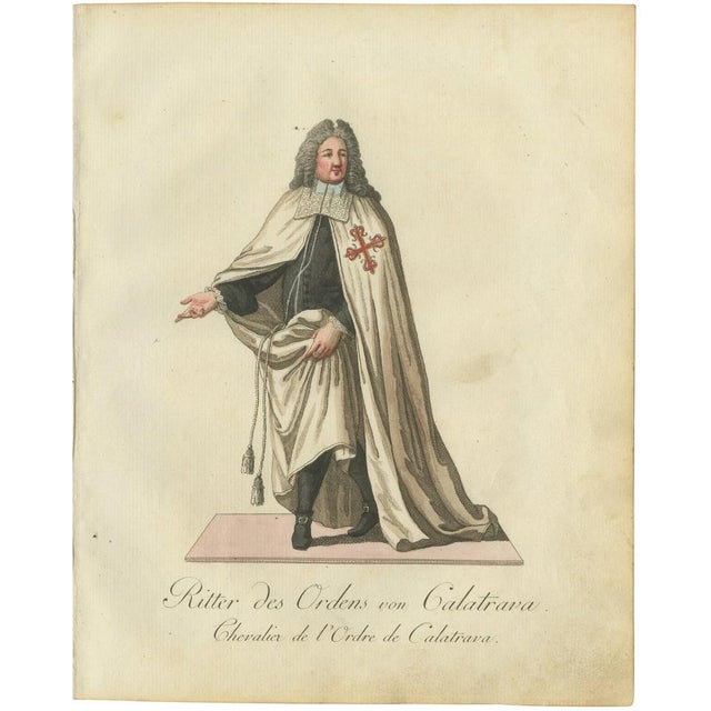Paper Schwan, Knight of the Order of Calatrava 18th-Century Hand-Colored Engraving, 1791, Print For Sale - Image 7 of 7