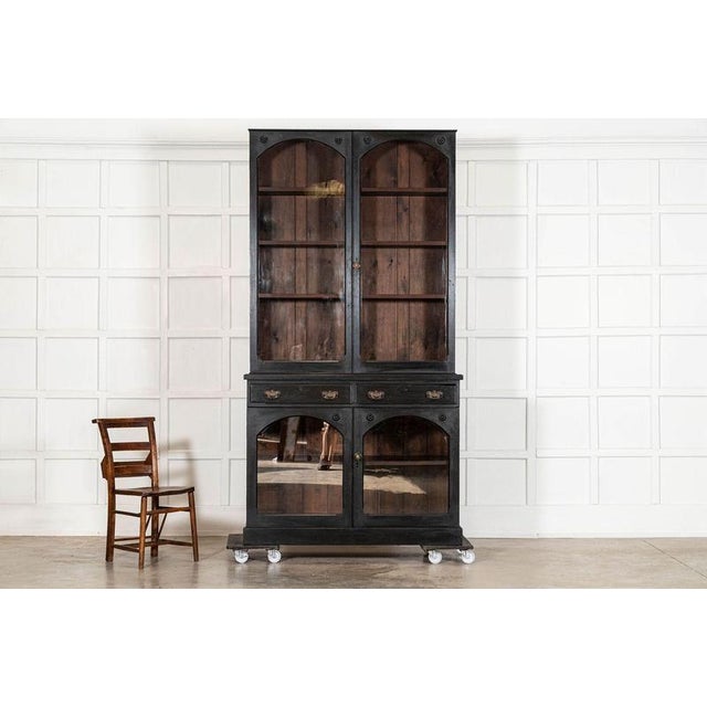 Antique English Ebonised Mahogany Glazed Bookcase, 1880 For Sale - Image 4 of 17