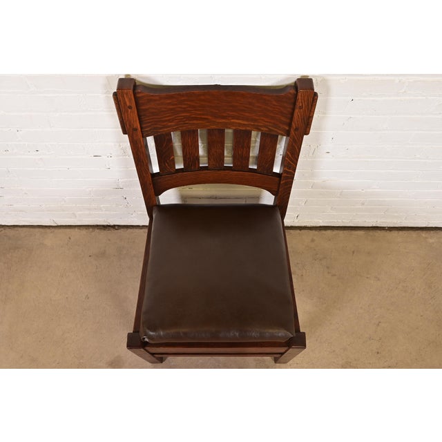 Early 20th Century Stickley Brothers Style Antique Mission Oak Arts & Crafts Side Chair or Desk Chair, Circa 1910 For Sale - Image 5 of 11