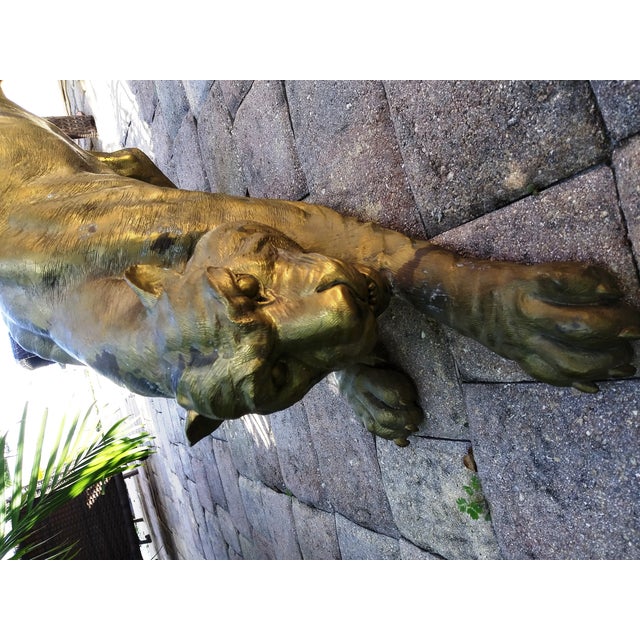 Vintage Hollywood Regency Bronze Rapper Tiger Sculpture For Sale - Image 4 of 12