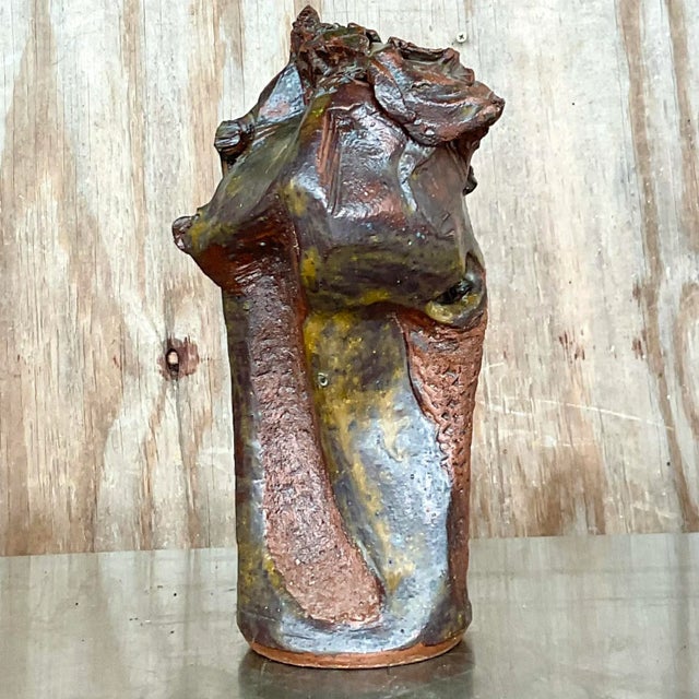Ceramic Vintage Boho Abstract Studio Pottery Vase For Sale - Image 7 of 10