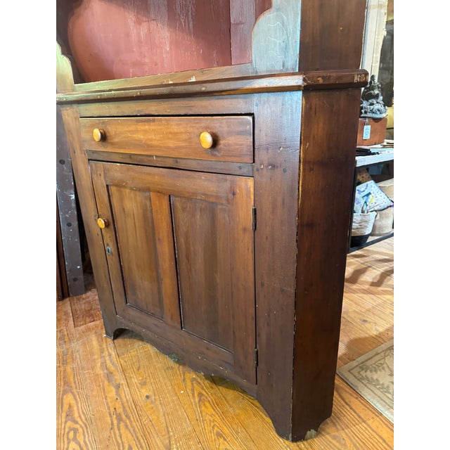 Brown Antique Rustic Corner Cabinet Hutch For Sale - Image 8 of 11