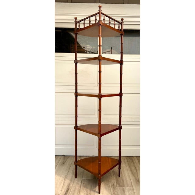 English Traditional Faux Bamboo Five-Tier Corner Étagère For Sale - Image 14 of 14