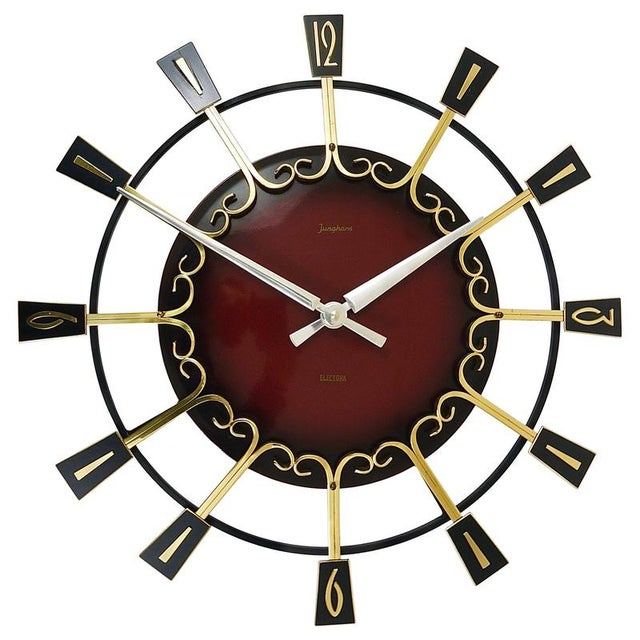 Large Mid-Century Brutalist Junghans Sunburst Wall Clock in Brass, Germany, 1950s For Sale - Image 16 of 16