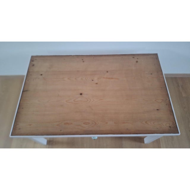 Country Coffee Table in Pinewood with Floral Porcelain Knob and Drawer, 1890s For Sale - Image 6 of 9