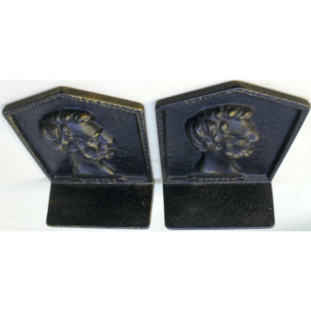 1920s Arts & Crafts Abraham Lincoln Bookends Antique Cast Iron - A Pair For Sale - Image 13 of 16