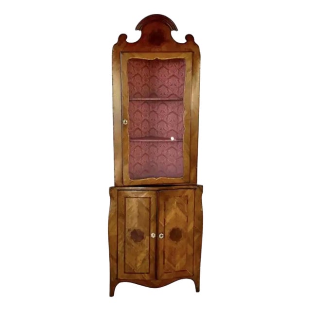 18th Century Italian Inlaid Walnut Two-Part Corner Cupboard For Sale