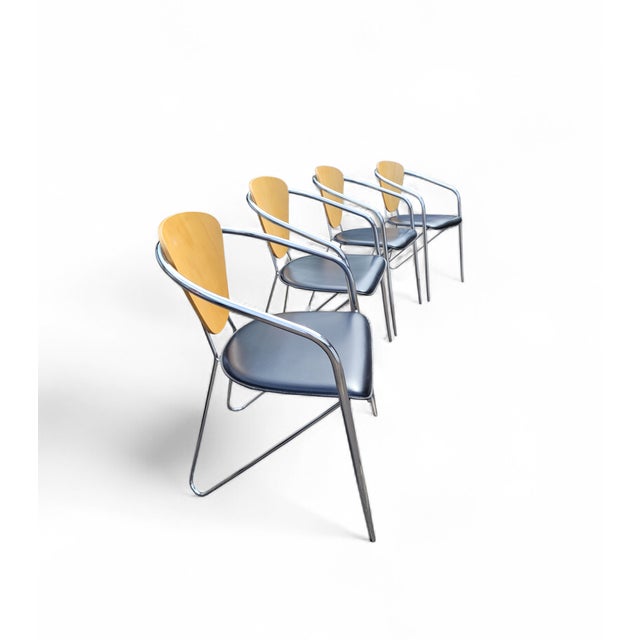 Contemporary Italian Postmodern Chrome, Bentwood and Black Leather Dining Chairs from Effezeta, 1980s, Set of 4 For Sale - Image 3 of 18