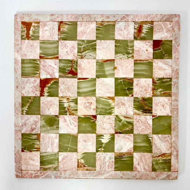 1970s Vintage Italian Mediterranean Hand Carved Pink Marble & Sage Onyx Chess Set - 33 Pieces For Sale - Image 15 of 16