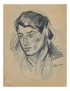 Mino Maccari, Portrait, Original Charcoal Ink, Mid-20th Century