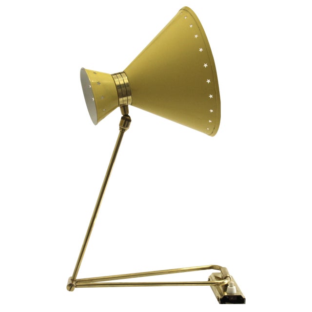 Yellow Diabolo Articulated Wall Light attributed to Rene Mathieu for Lunel, 1950s For Sale