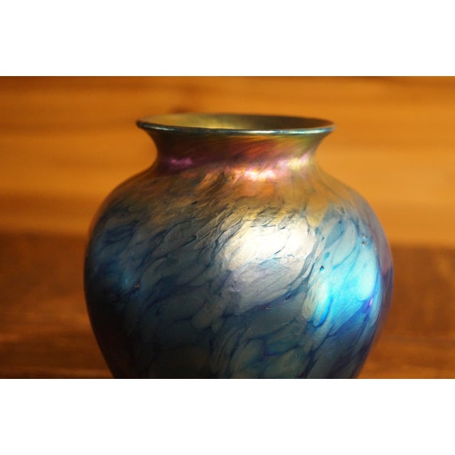 Blue Late 1900s Lundberg Art Glass Iridescent Vase For Sale - Image 8 of 13
