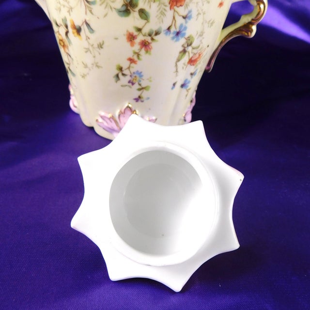 1930s Boho Chic Green and Purple Floral Teapot, Creamer, Milk Jug For Sale - Image 10 of 12