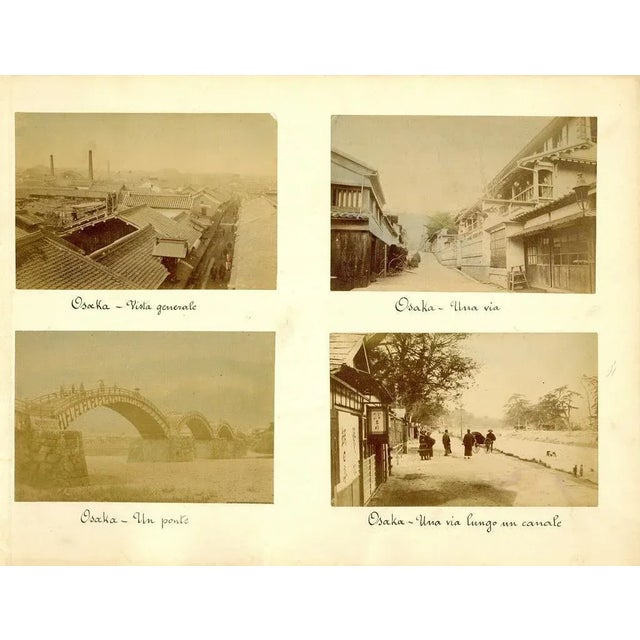 Views of Osaka is a lot of four hand-inked Albumen print with aniline applied on a single cardboard. Very good conditions....