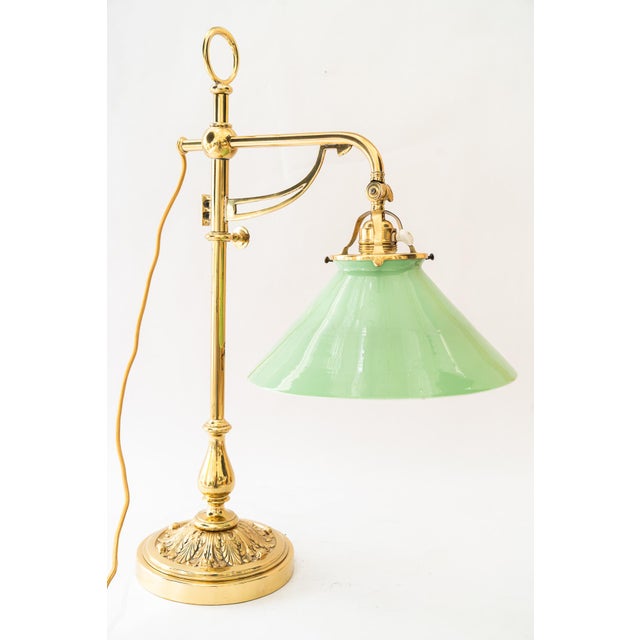 Gold Art Deco Height-Adjustable Swivel Table Lamp with Opal Glass Shade, 1920 For Sale - Image 8 of 18