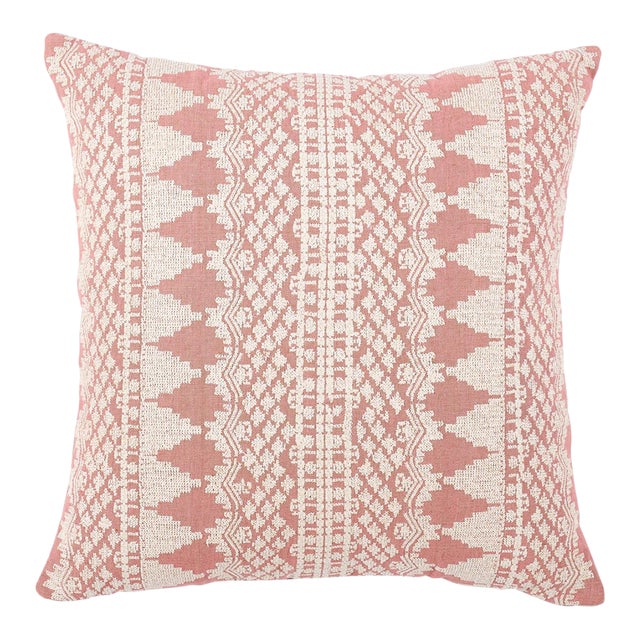 Schumacher Wentworth Embroidery 22" Pillow in Rose For Sale