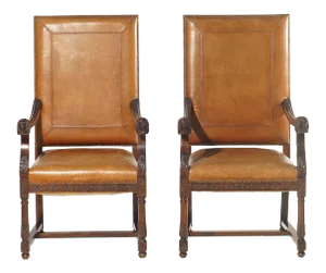 19th C. French Walnut Arm Chairs - a Pair