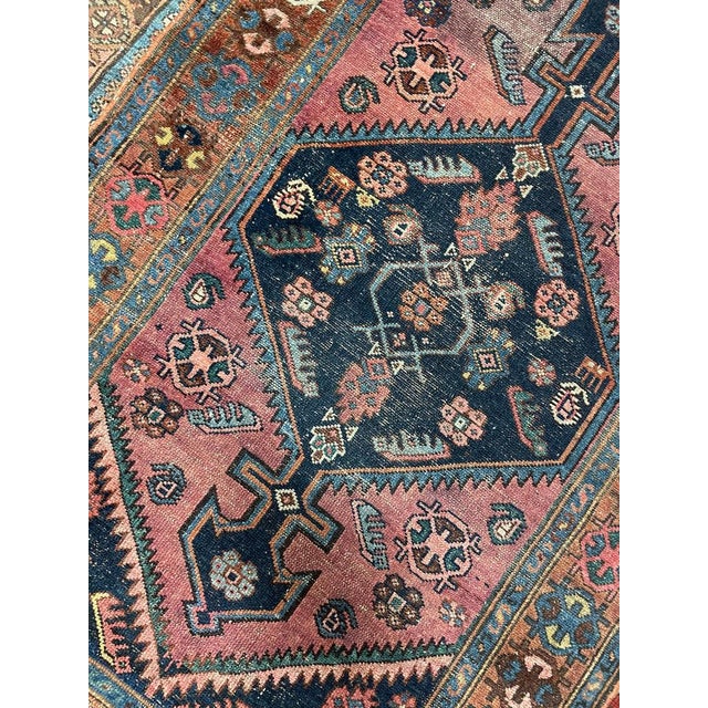 Tribal Rug with COPPER Border, Pinks, Deep Blues & Salmon 3.3 x 5.8 For Sale - Image 11 of 11