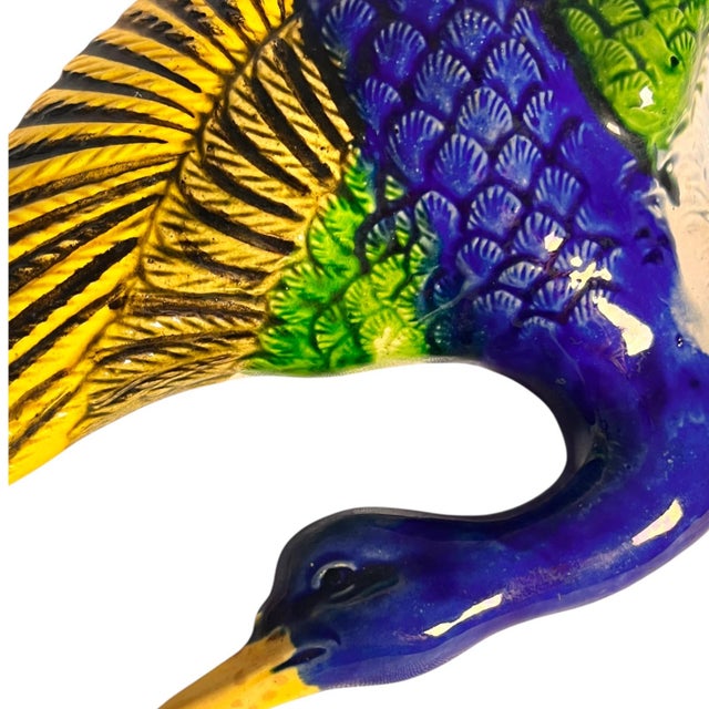 Vintage Ceramic Wall Hanging Duck Flower Vase Wall Pocket Decor Colorful Blue Yellow Green Rustic Mexican Hacienda For Sale - Image 4 of 6