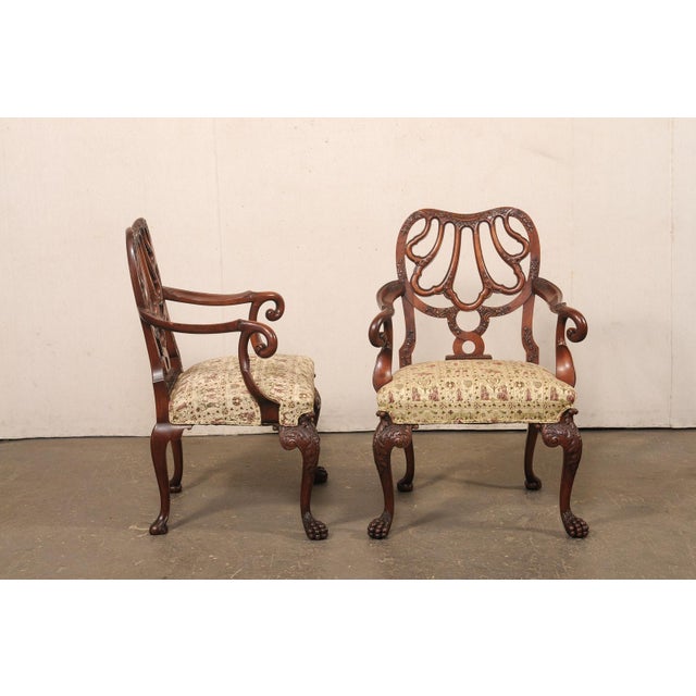 Wood Pair of Ornate Early 20th C. English Armchairs For Sale - Image 7 of 13