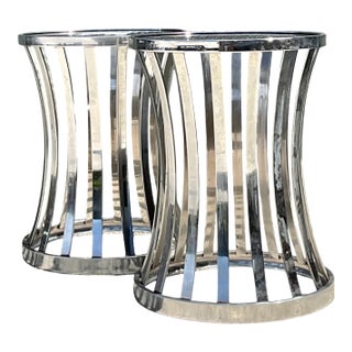 Vintage Metal and Glass Side Tables - A Pair For Sale
