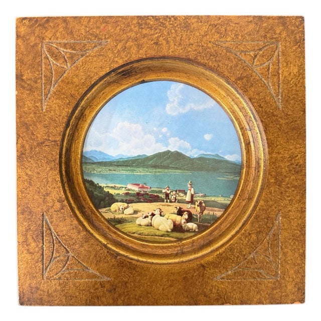 Vintage Miniature Pastoral Scene Print For Sale