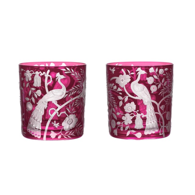 Chinoiserie ARTEL Chinoisserie Collection Small Tumbler Glasses in Fuchsia, Set of 6 For Sale - Image 3 of 4