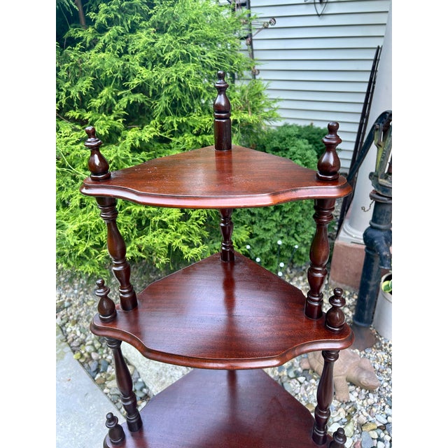 Early 20th Century, Victorian, Five-Tier, Mahogany, What-Not Display Shelf, Turned Spindle Supports, Stick and Ball Detailing, Corner Etagere For Sale - Image 9 of 10