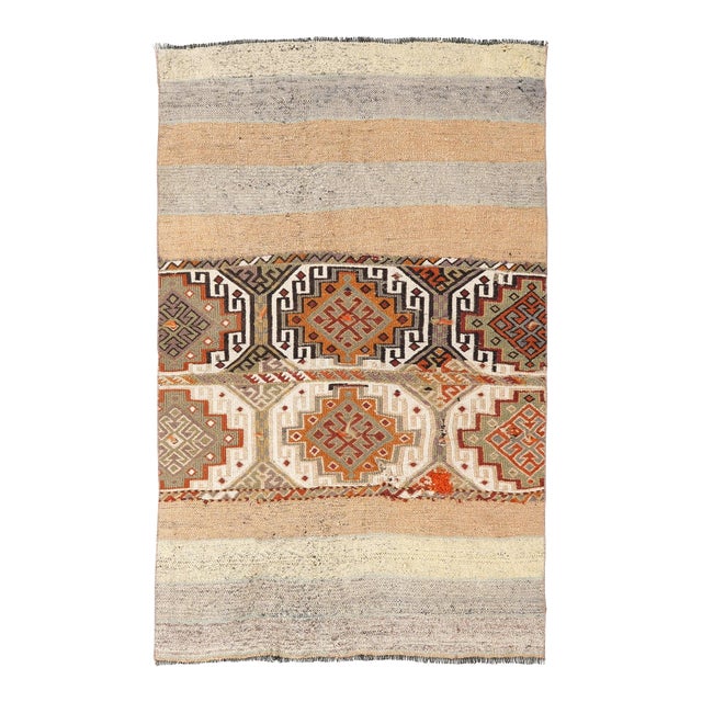 Vintage Washed Out Small Kilim Rug - 3`5″ X 5`5″ For Sale