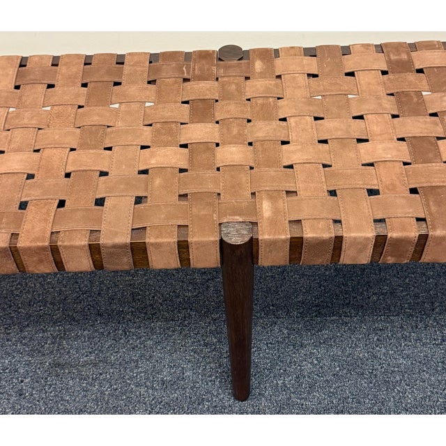 2000 - 2009 Pottery Barn Skylar Woven Leather Bench For Sale - Image 5 of 10