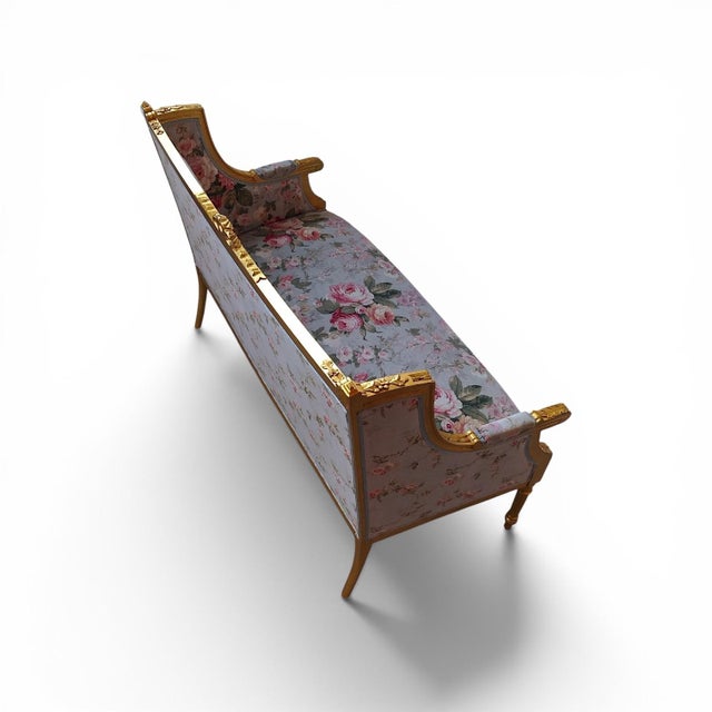 - neo-classical gilt frame with hand carved details - quality upholstery work and fabric -seat height around 41 cm with...