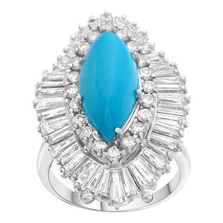 Vintage Natural Marquise Sleeping Beauty Ring Turquoise With Diamonds, Platinum For Sale