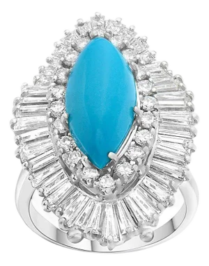 Vintage Natural Marquise Sleeping Beauty Ring Turquoise With Diamonds, Platinum