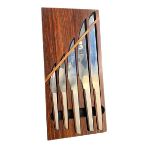Mid Century Danish Modern 1960s Rosewood Stainless Steel Hanging Knife Set Supercut
