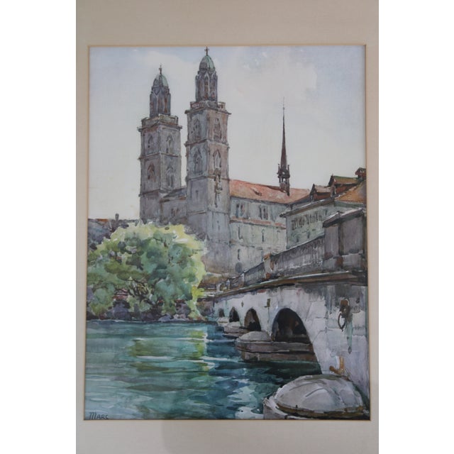 Early 20th Century Nicolas Markovitch (1894-1964) limited edition, Zurich, Grossmunster famous landmark church. Presented...