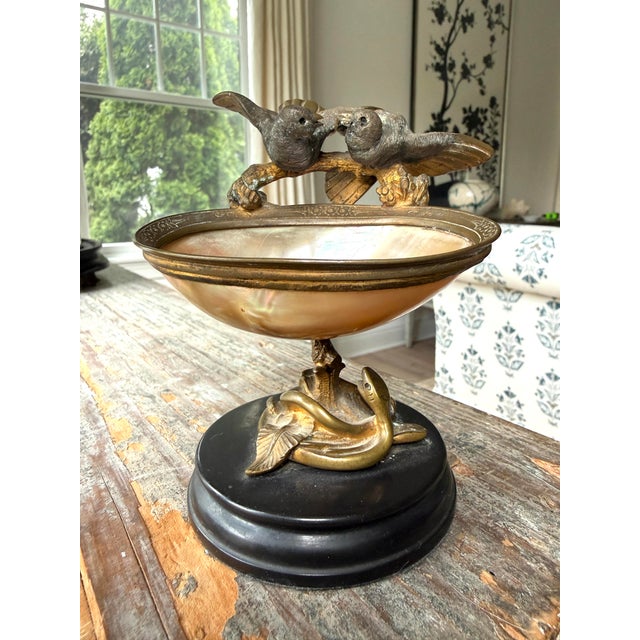 19th C French Gilt Bronze and Nacre Bird Bowl For Sale - Image 4 of 12