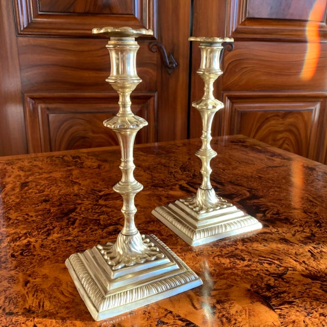 English Pair of Antique Georgian Brass Candlesticks For Sale - Image 3 of 10