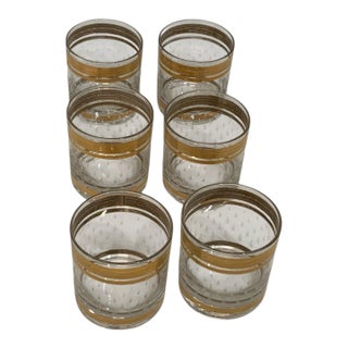 Vintage Culver or Cera Gold Banded Raised Water Drop Rocks Glasses Set of 6 For Sale