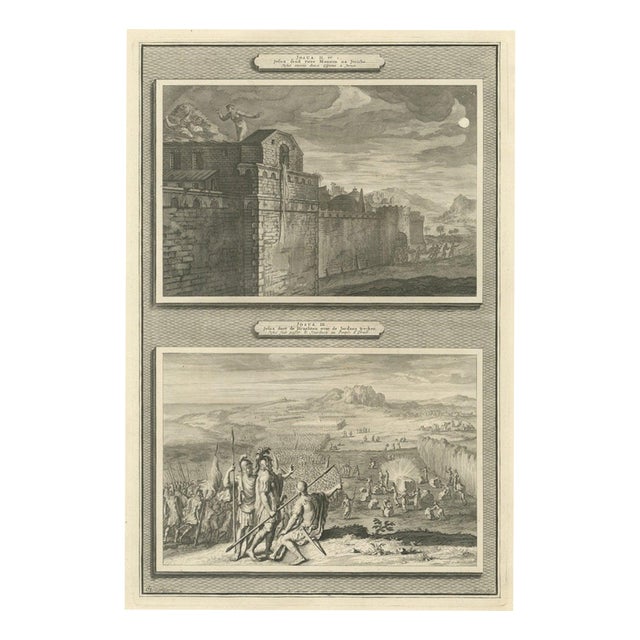 Pieter Mortier, Rahab and the Spies and the Crossing of the Jordan, 1700, Engraving For Sale
