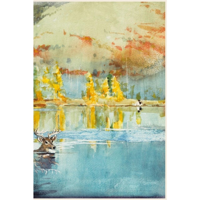Paper 1889 Vintage Fall Landscape Art Print With Deer by Winslow Homer - 60" X 40" For Sale - Image 7 of 8
