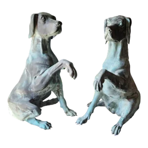 Mid 20th Century Large Realistic Bronze Hound Dogs - a Pair
