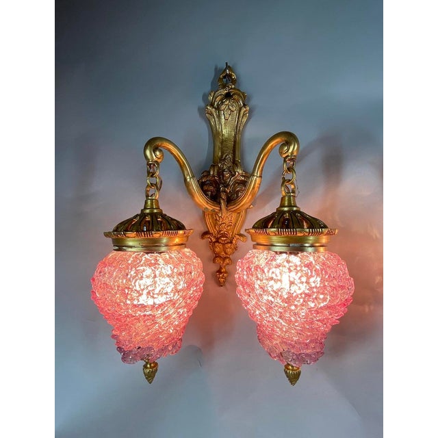 Bronze 1980s French Louis XVI Gold Bronze Crystal Wall Lamps /Sconces-Pair For Sale - Image 8 of 15
