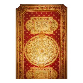 1840s Antique Oversized Flatweave Red Ground Classical French Aubusson Wool Rug For Sale