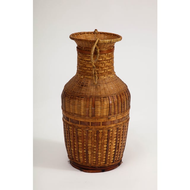 Folk Art Vintage Tall Woven Wicker Basket For Sale - Image 3 of 12