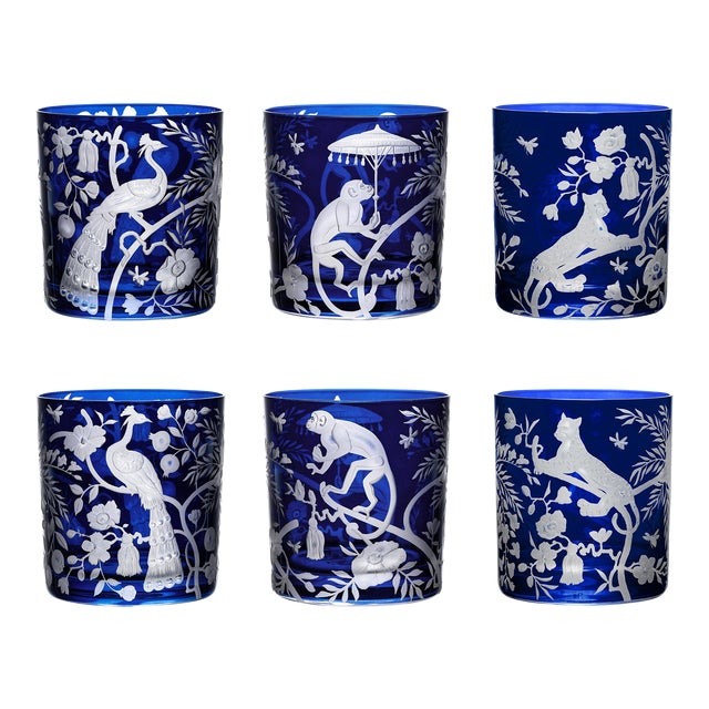 ARTEL Chinoisserie Collection Small Tumbler Glasses in Ink, Set of 6 For Sale